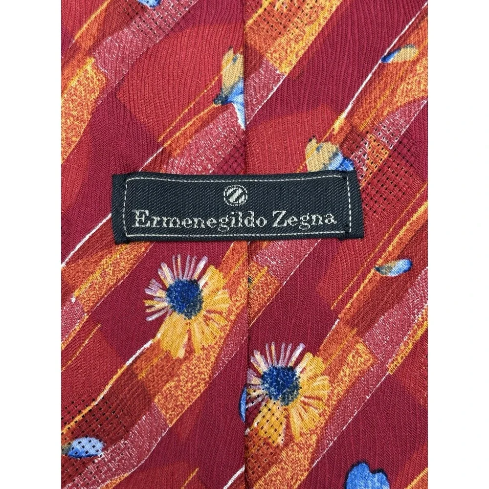 ERMENEGILDO ZEGNA Men's Tie 100% Silk ITALY Luxury FLORAL Red Orange Blue 60